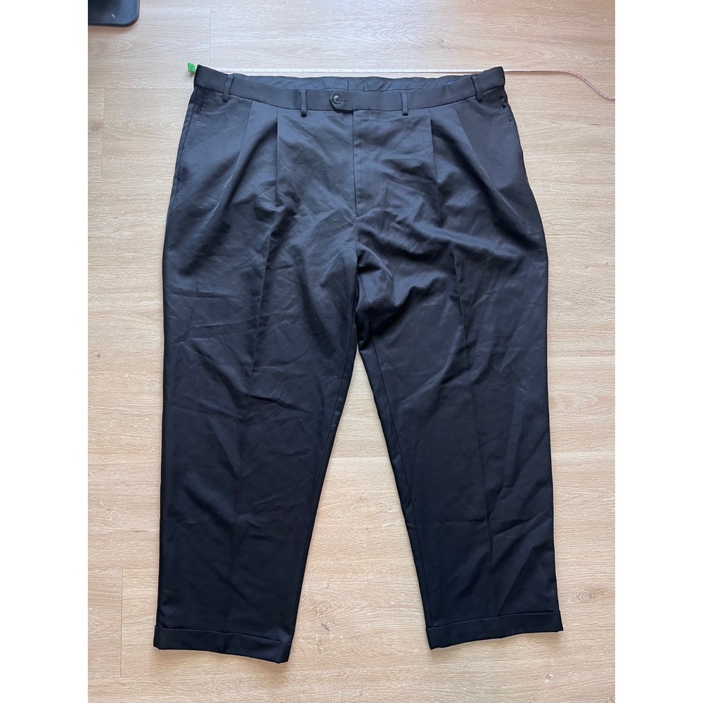 Roundtree & Yorke Easy Care Dress Pants Mens 50x30 Black Pleated Front‎ Formal